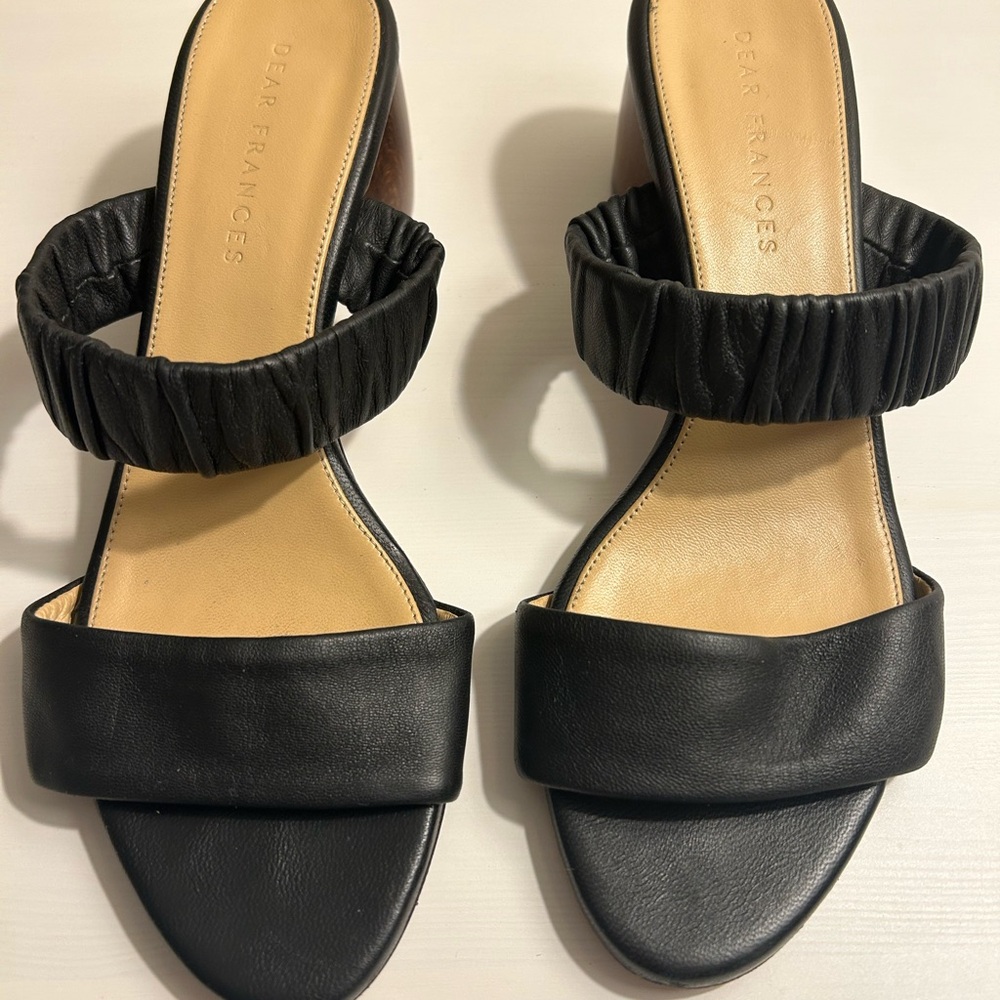 Dear Frances Black Leather Mules